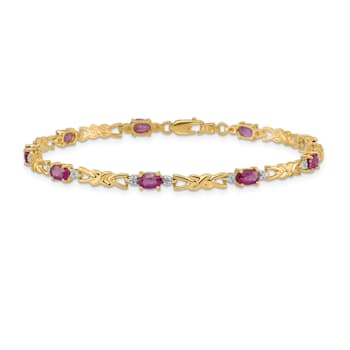 14k Yellow Gold and Rhodium Over 14k Yellow Gold Diamond and Oval Ruby Bracelet