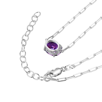 Lab Created Sapphire Rhodium Over Sterling Silver Paperclip Necklace 2.35ctw