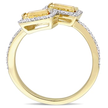 0.75ctw Citrine and 0.25ctw Diamond 14k Yellow Gold Bypass Ring