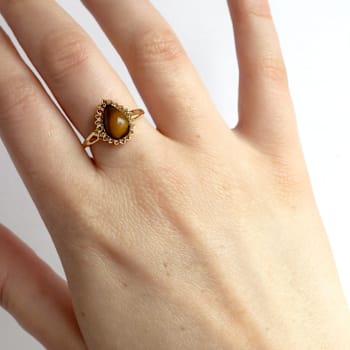 Golden Tiger Eye 10k Yellow Gold Over Sterling Silver Teardrop Ring