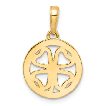 14K Yellow Gold with White Rhodium Diamond-Cut Four-leaf Clover Pendant