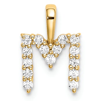14K Yellow Gold Lab Grown Diamond Letter M Initial Pendant