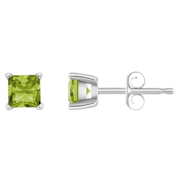 4mm Princess Cut Peridot 14k White Gold Stud Earrings