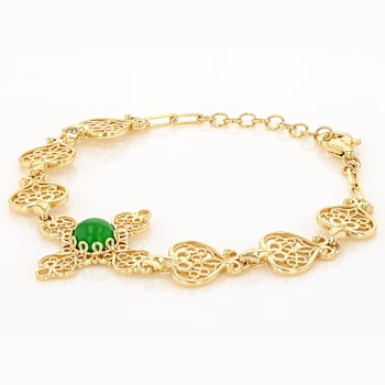 Jadeite Cross Bracelet In 18K Gold Over Sterling Silver 8mm