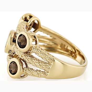 Smoky Quartz Multi-Row Ring In 18K Gold Over Sterling Silver 1.21ctw