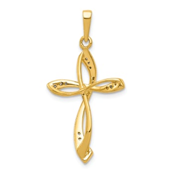 14K Two-tone Gold Diamond Cross Pendant