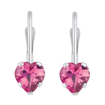 5mm Heart Shape Pink Topaz Rhodium Over 10k White Gold Drop Earrings