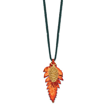 Iridescent Copper Fern Leaf and 24k Yellow Gold Dipped Pine Cone 20 Inch Necklace