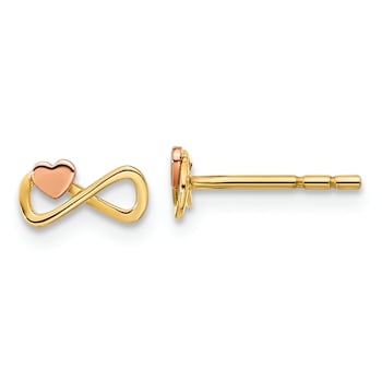 14k Yellow Gold and 14k Rose Gold Infinity with Heart Stud Earrings