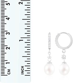 7-8mm White Cultured Freshwater Pearl and Cubic Zirconia Rhodium Over
Sterling Silver Earrings