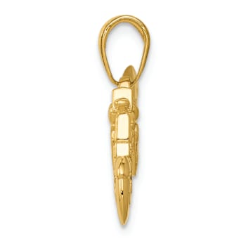 14k Yellow Gold Polished and Textured 3D Motorcycle Pendant