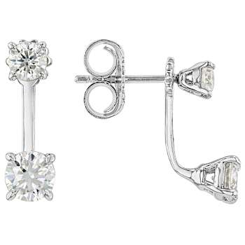 Moissanite Studs With Earring Jackets In Platinum-Enhanced Sterling Silver