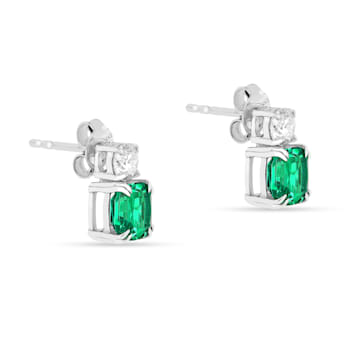 Green Lab Created Emerald and Moissanite Sterling Silver Stud Earrings