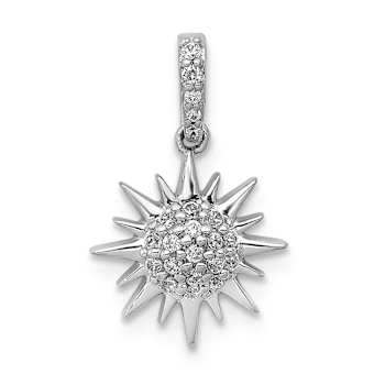 Rhodium Over 14k White Gold Diamond Fancy Sun and Star Pendant