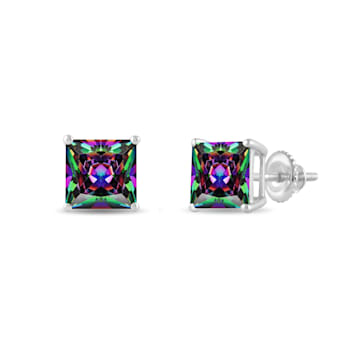 Multi-color Cubic Zirconia 14k White Gold Studs With Velvet Gift Box 4.00ctw