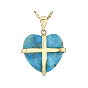Turquoise Heart Pendant Necklace In 18K Gold Over Sterling Silver 20x19mm