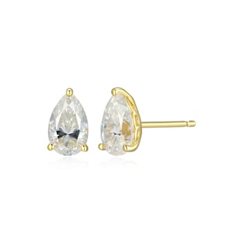 Pear Shape Moissanite 14k Yellow Gold Over Silver Stud Earrings 1.90ctw DEW