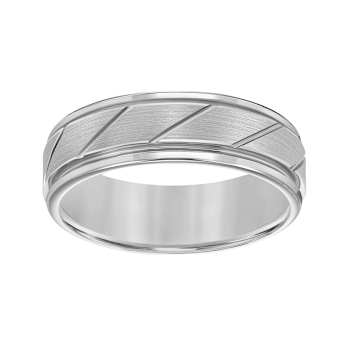 7mm Diagonal-Cut Comfort Fit Band in Gray Tungsten Carbide with Satin Finish