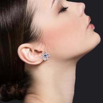 1.88ctw London Blue Topaz and White Topaz Flower Earrings in Sterling Silver