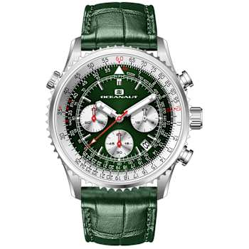 Oceanaut Flight 46mm Green Leather Strap Green Dial Chronograph Quartz Watch