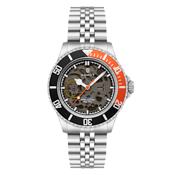 Duxot Atlantica Skeleton Diver Black Dial W/Orange Accent White
Stainless Steel Band Automatic Watch