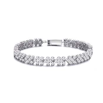 CZ Three-Row Milgrain Tennis Bracelet In Sterling Silver
