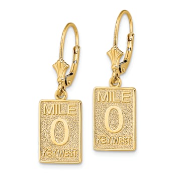 14k Yellow Gold Textured Mile Marker 0 Key West Earrings