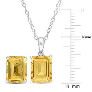 Citrine Pendant And Stud Earrings Set In Sterling Silver 7.05ctw