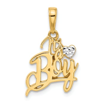 14k Two-tone Gold Diamond-Cut Heart It's A Boy Pendant
