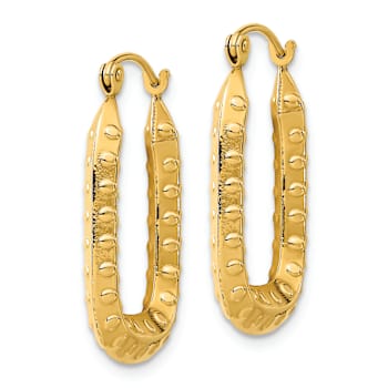 14k Yellow Gold Polished and Textured 1" Rectangle Hoop Earrings