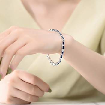 Sapphire Color CZ Tennis Bracelet In White Rhodium Over Brass
