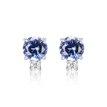 Blue Lab Created Sapphire Rhodium Over Sterling Silver Earrings