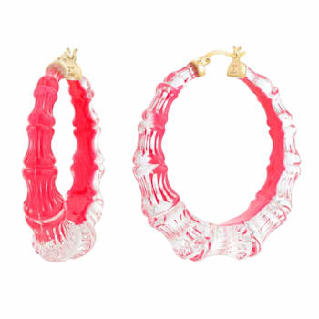 14K Yellow Gold Over Sterling Silver Acrylic and Hand Painted Enamel
Bamboo Illusion Hoops in Pink
