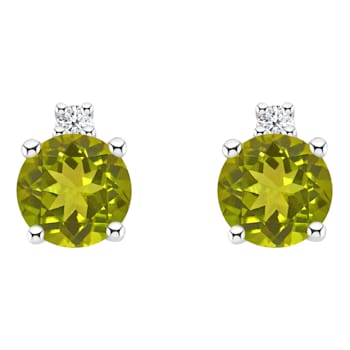 4mm Round Peridot with Diamond Accents 14k White Gold Stud Earrings