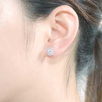 Flower CZ Stud Earrings In Sterling Silver