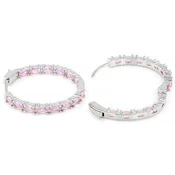 Pink CZ Inside-Out Hoop Earrings In Rhodium Over Brass 8.32ctw