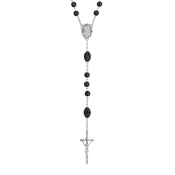 Symbols Of Faith Silver Tone Base Metal and Black Bead Papal Rosary