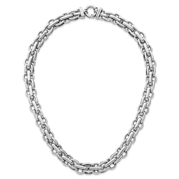 Rhodium Over Sterling Silver Polished Fancy Link Necklace
