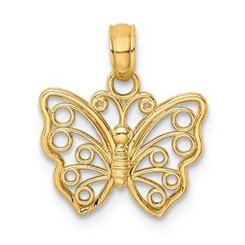 10K Yellow Gold Textured Cut-Out Small Butterfly Charm