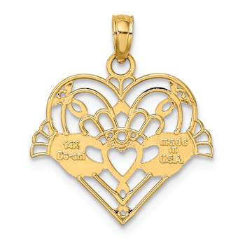 10K Yellow Gold Polished and Beaded Claddagh In Heart Charm