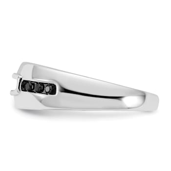 Rhodium Over 14K White Gold White and Black Diamond Men's Ring 0.25ctw