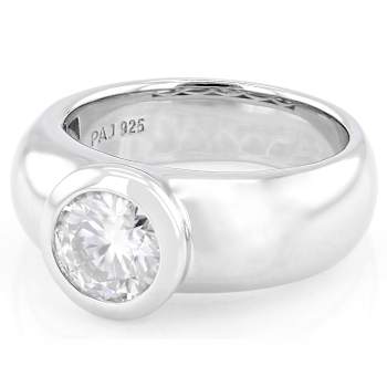Bezel Set Moissanite Wide Band Solitaire Ring In Platinum-Enhanced
Sterling Silver