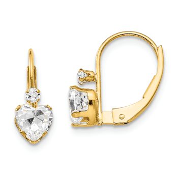 14k Yellow Gold Cubic Zirconia Heart Earrings