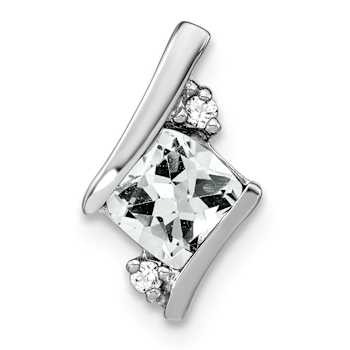 Rhodium Over 10k White Gold 0.52 ctw Cushion White Topaz and Diamond
Chain Slide Pendant