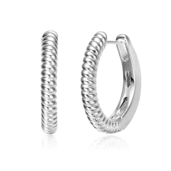 Scalloped Hoop Earrings In Rhodium Over Brass