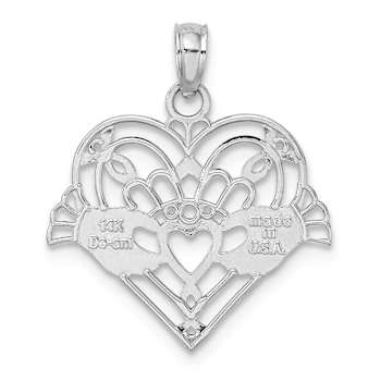 Rhodium Over 14k White Gold Polished and Textured Beaded Claddagh In
Heart Charm