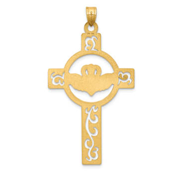 14k Yellow Gold Laser Designed Claddagh Cross Charm