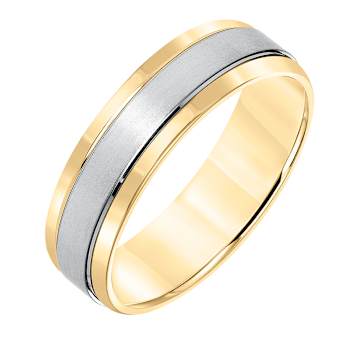 6mm Comfort Fit Band with Brushed Finish in 10k Yellow Gold with White Rhodium