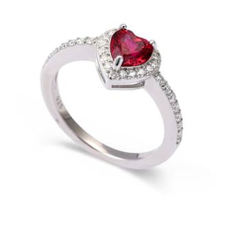 Red Lab Created Ruby Ring With Moissanite Rhodium Over Sterling Silver
Halo Heart Ring