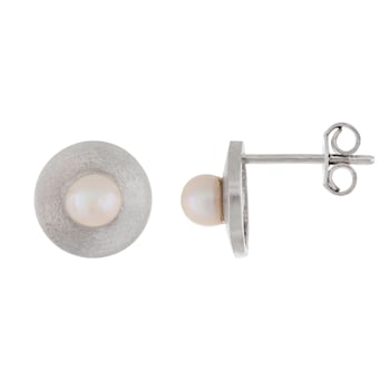 White Cultured Freshwater Pearl 14k White Gold Earrings 4-4.5mm